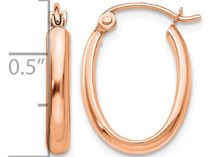 14k Rose Gold Polished Half-Round Oval Hoop Earrings, 18.25 x 2.75mm