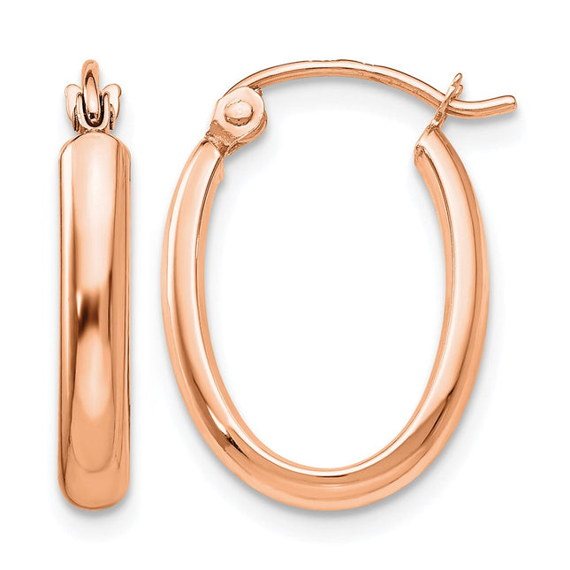 14k Rose Gold Polished Half-Round Oval Hoop Earrings, 18.25 x 2.75mm