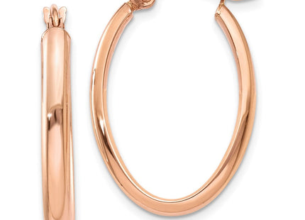 14k Rose Gold Polished Half-Round Oval Hoop Earrings (Style TF977)