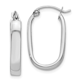 14k White Gold Polished Oval Tube Hoop Earrings (Style TF978)