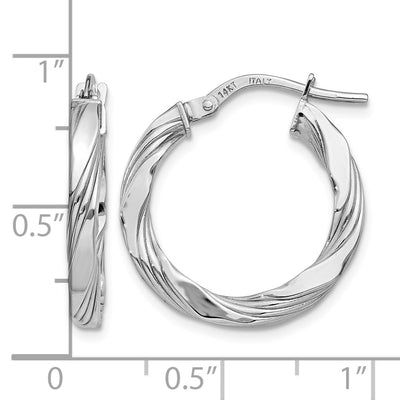 14K White Gold Twisted Textured Hoop Earrings, 21 x 20mm