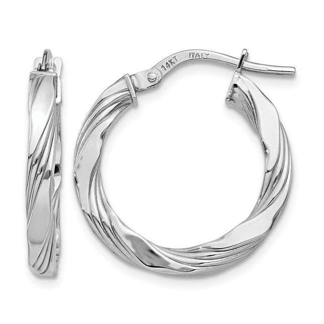 14K White Gold Twisted Textured Hoop Earrings, 21 x 20mm