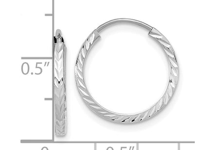 14k White Gold Diamond-cut Square Tube Endless Hoop Earrings (Style TF993W)
