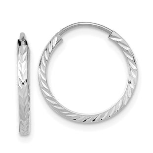 14k White Gold Diamond-cut Square Tube Endless Hoop Earrings (Style TF993W)