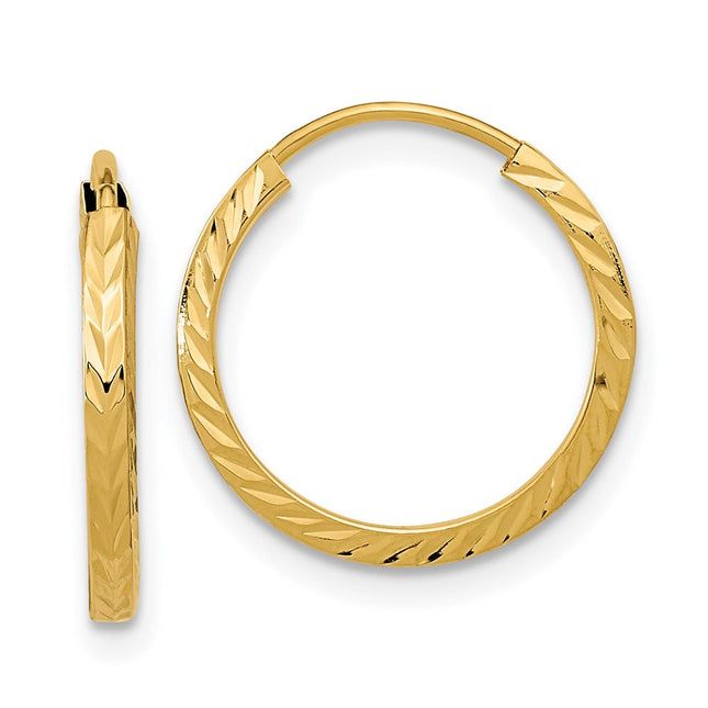 14k Diamond-cut Square Tube Endless Hoop Earrings, 15 x 1.35mm