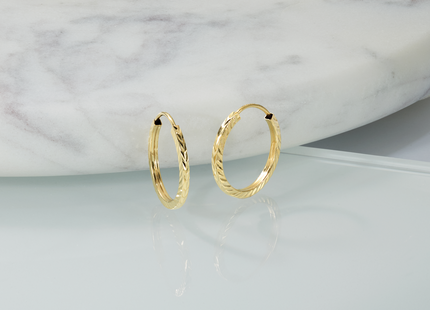 14k Diamond-cut Square Tube Endless Hoop Earrings, 17 x 1.35mm