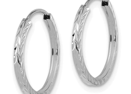 14k White Gold Diamond-cut Square Tube Endless Hoop Earrings (Style TF994W)