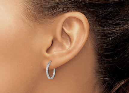 14k White Gold Diamond-cut Square Tube Endless Hoop Earrings (Style TF994W)