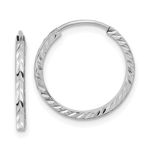 14k White Gold Diamond-cut Square Tube Endless Hoop Earrings (Style TF994W)