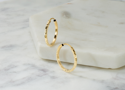 14k Diamond-cut Square Tube Endless Hoop Earrings, 20 x 1.35mm