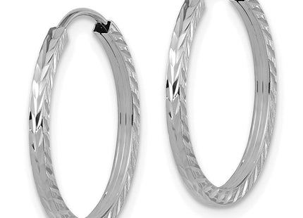 14k White Gold Diamond-cut Square Tube Endless Hoop Earrings (Style TF995W)