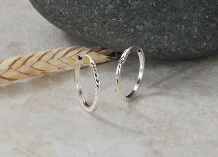 14k White Gold Diamond-cut Square Tube Endless Hoop Earrings, 20 x 1.35mm
