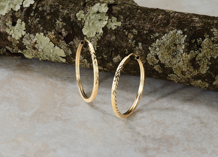 14k Diamond-cut Square Tube Endless Hoop Earrings, 25 x 1.35mm