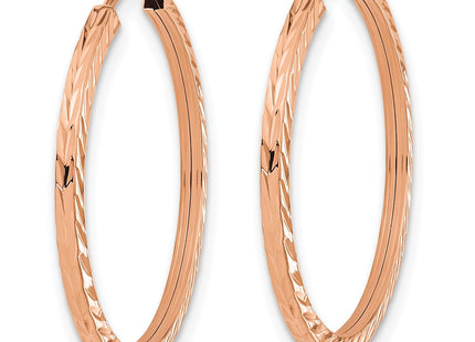 14K rose gold hoop earrings, alternate view