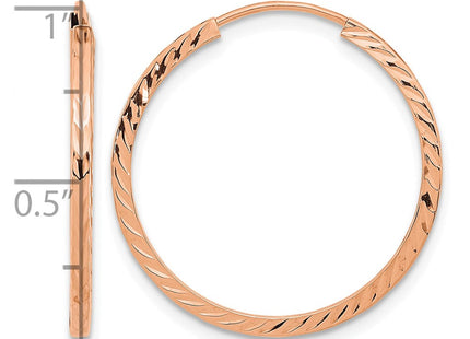 14K rose gold hoop earrings, another view