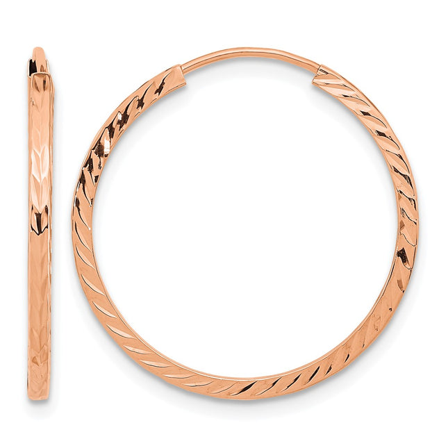 14k Rose Gold Diamond-cut Square Tube Endless Hoop Earrings