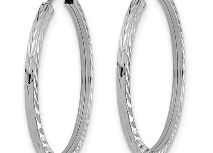 14k White Gold Diamond-cut Square Tube Endless Hoop Earrings (Style TF996W)