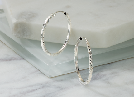 14k White Gold Diamond-cut Square Tube Endless Hoop Earrings, 25 x 1.35mm