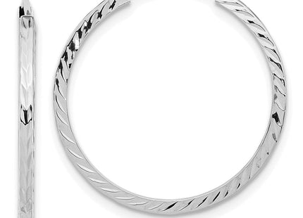 14k White Gold Diamond-cut Square Tube Endless Hoop Earrings (Style TF996W)