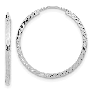 14k White Gold Diamond-cut Square Tube Endless Hoop Earrings (Style TF996W)