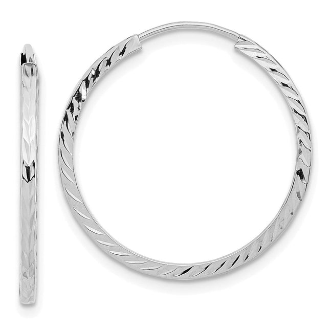 14k White Gold Diamond-cut Square Tube Endless Hoop Earrings, 25 x 1.35mm