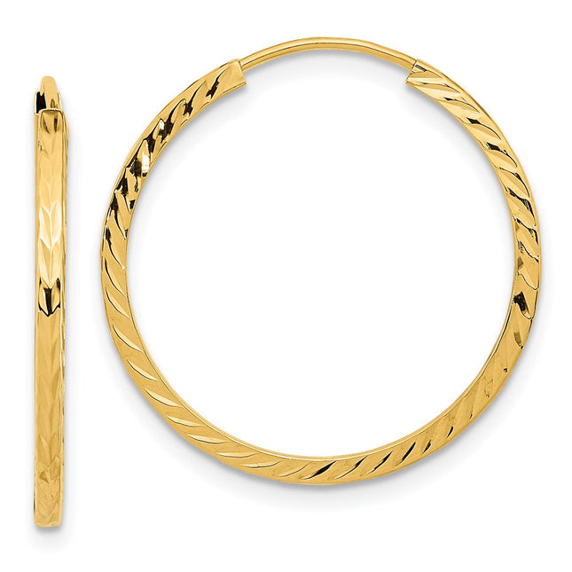 14k Diamond-cut Square Tube Endless Hoop Earrings, 25 x 1.35mm