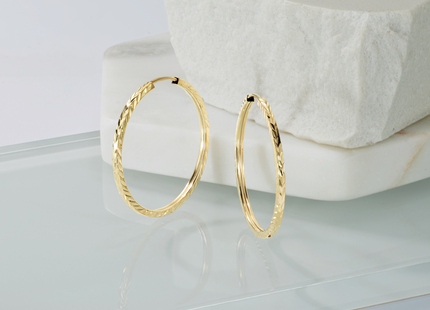 14k Diamond-cut Square Tube Endless Hoop Earrings, 30 x 1.35mm