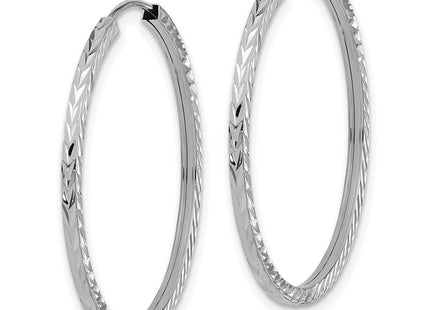 14k White Gold Diamond-cut Square Tube Endless Hoop Earrings (Style TF997W)