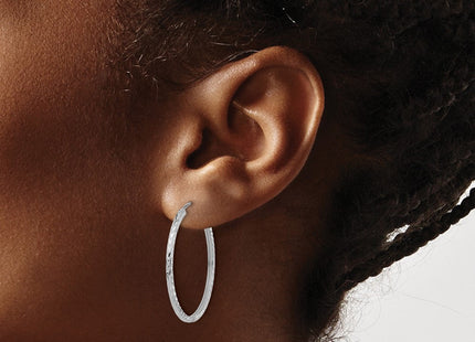 14k White Gold Diamond-cut Square Tube Endless Hoop Earrings (Style TF997W)