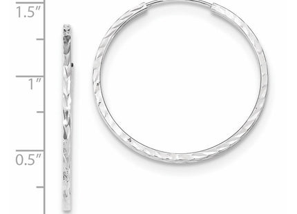 14k White Gold Diamond-cut Square Tube Endless Hoop Earrings (Style TF997W)