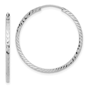 14k White Gold Diamond-cut Square Tube Endless Hoop Earrings (Style TF997W)