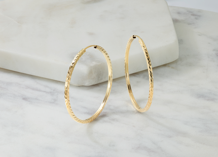 14k Diamond-cut Square Tube Endless Hoop Earrings, 35 x 1.35mm