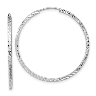 14k White Gold Diamond-cut Square Tube Endless Hoop Earrings (Style TF998W)