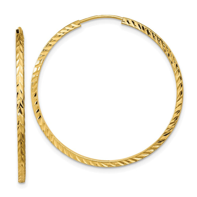 14k Diamond-cut Square Tube Endless Hoop Earrings, 35 x 1.35mm
