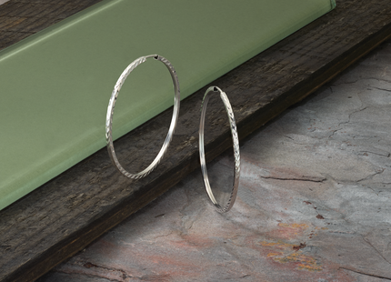 14k White Gold Diamond-cut Square Tube Endless Hoop Earrings, 40 x 1.35mm