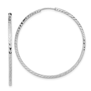 14k White Gold Diamond-cut Square Tube Endless Hoop Earrings (Style TF999W)