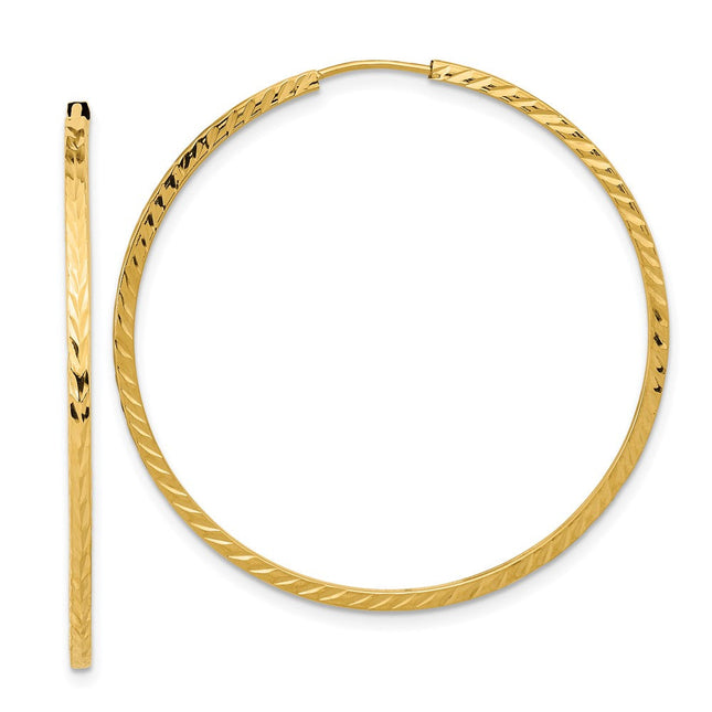 14k Diamond-cut Square Tube Endless Hoop Earrings, 40 x 1.35mm