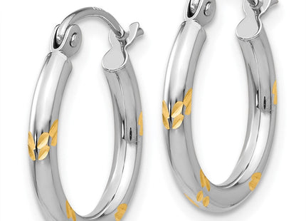 14k White Gold and Yellow Rhodium D/C Hoop Earrings (Style TH187)