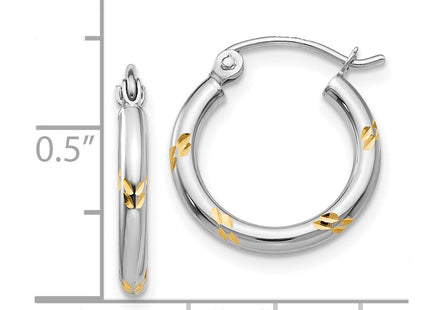 14k White Gold and Yellow Rhodium D/C Hoop Earrings (Style TH187)