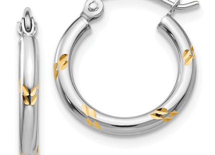14k White Gold and Yellow Rhodium D/C Hoop Earrings (Style TH187)
