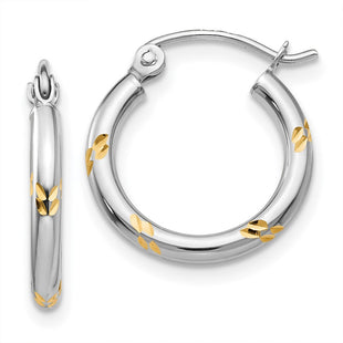 14k White Gold and Yellow Rhodium D/C Hoop Earrings (Style TH187)