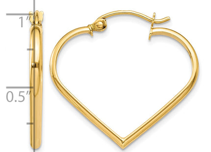 14K Polished Heart Hoop Earrings, 23 x 2mm
