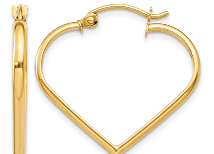 14K Polished Heart Hoop Earrings, 23 x 2mm