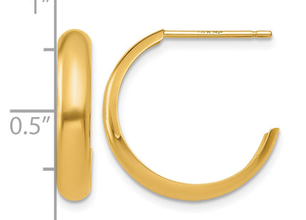 14K Polished J-Hoop Earrings, 17 x 3.5mm