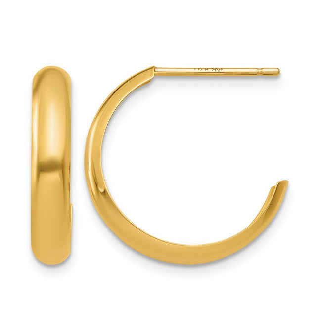 14K Polished J-Hoop Earrings, 17 x 3.5mm
