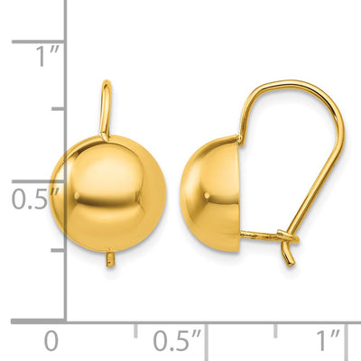 14K Hollow Half Ball Earrings, 19 x 10.5mm