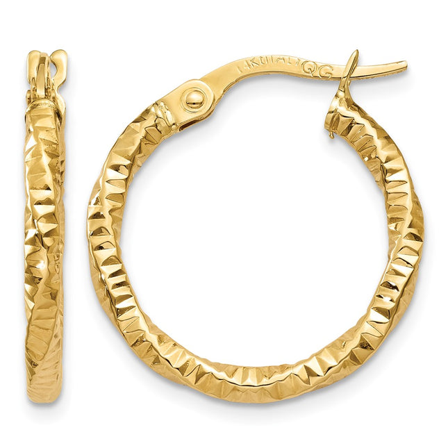 14K Polished and Textured Hoop Earrings, 19 x 2mm