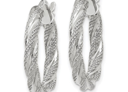 14K White Gold Twisted Textured Hoop Earrings (Style TH690)