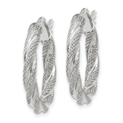 14K White Gold Twisted Textured Hoop Earrings, 20 x 3mm