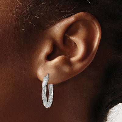 14K White Gold Twisted Textured Hoop Earrings, 20 x 3mm